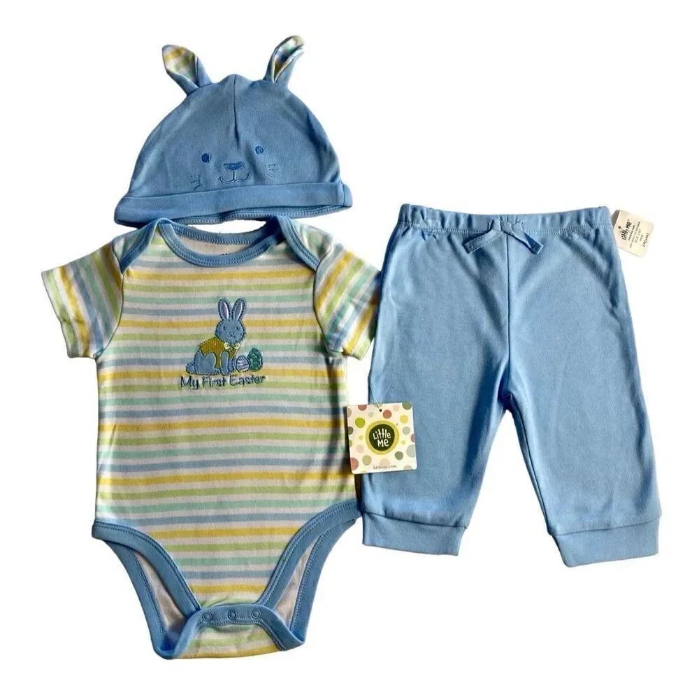 LITTLE ME BOYS 9M “My First Easter” 2 Piece Pant Set with matching hat